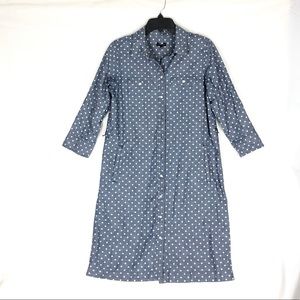 Talbots Polka Dot Chambray Shirt Dress 6 3/4 slv